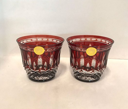 JOGO COPO WHISKY CRISTAL 24% PbO CRISTALLERIE STRAUSS  - COR VERMELHO - CX 2 PÇS