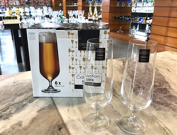 JOGO TAÇAS CERVEJA CRISTAL BOHEMIA - CX 6 PÇS