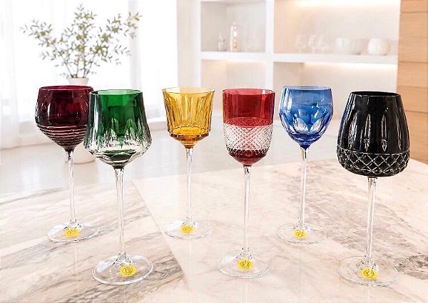 JOGO TAÇAS VINHO BRANCO CRISTAL STRAUSS - CORES SORTIDAS - CX 6 PÇS