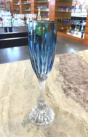 JOGO TAÇAS CHAMPAGNE CRISTAL IMPERATTORE BY STRAUSS - COR AZUL CLARO - CX 6 PÇS