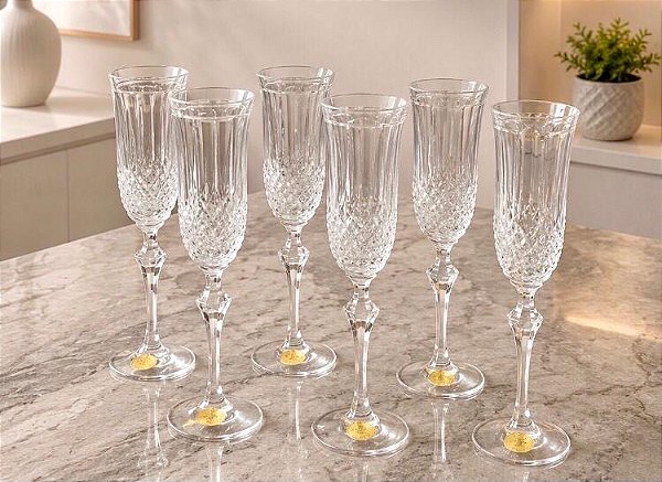 JOGO TAÇAS CHAMPAGNE CRISTAL STRAUSS - CX 6 PCS