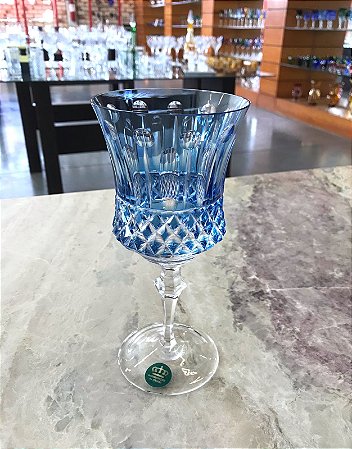JOGO TAÇAS VINHO BRANCO CRISTAL IMPERATTORE BY STRAUSS - COR AZUL CLARO - CX 6 PCS