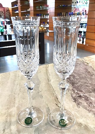 TAÇAS CHAMPAGNE CRISTAL IMPERATTORE BY STRAUSS - CX 2 PÇS