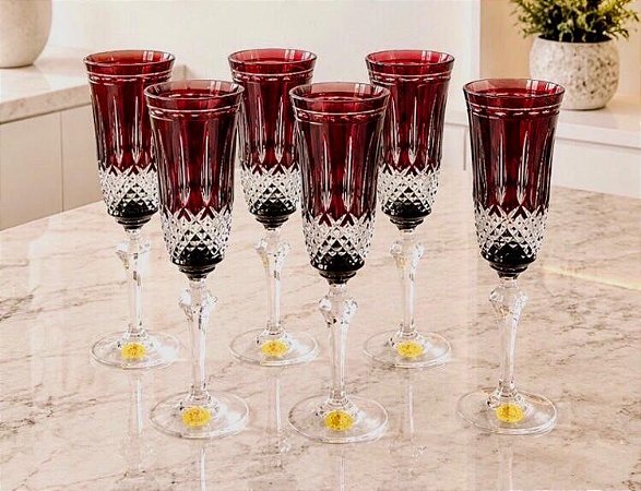 JOGO TAÇAS CHAMPAGNE CRISTAL STRAUSS - COR VERMELHO - CX 6 PCS
