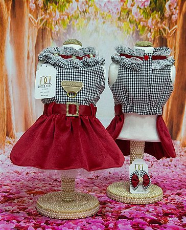 Vestido Dudog com Saia de Veludo Amores e Amoras Moda Pet