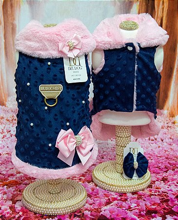 Colete Marinho com Laços Rosa