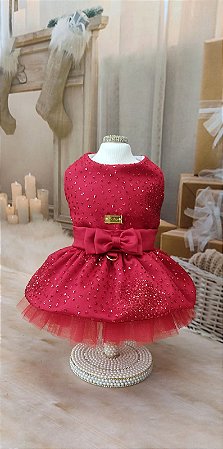 Vestido Pet Natal Encanto Vermelho com Glitter Dudog