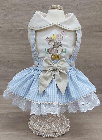 Vestido Jardineira Xadrez Azul