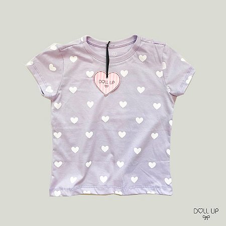 Camiseta lilás corações manga curta menina