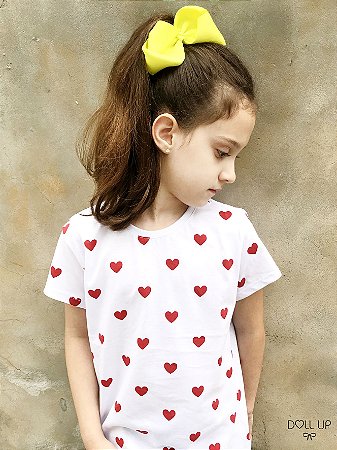Camiseta corações manga curta menina