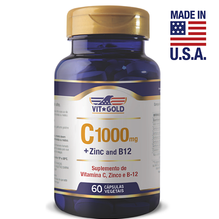 Vitamina C 1000 mg + Zinco e B12 Vitgold 60 caps - Vitgold Vitamins - Loja  Oficial
