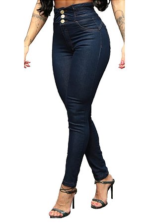 Calça Jeans Feminina 3 Botões Elástico na Cintura