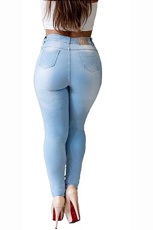 Calça Jeans Feminina Hot Pants Cintura Alta Clara Manchada