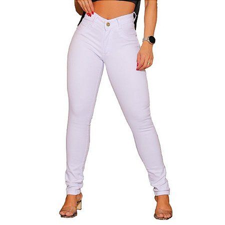 Calça Jeans Feminina Cintura Alta Skinny Branca