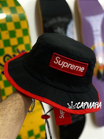 Bucket Hat Supreme Square Box Black & Red - CAPMAFIA
