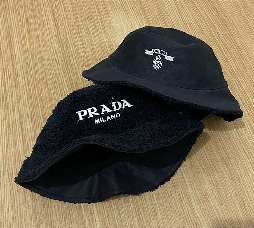 Bucket Hat Prada Sherpa Double Side Script Black