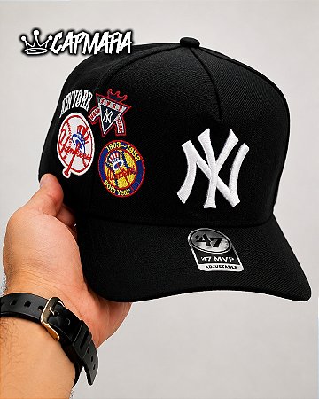 Cap 47 Brand New York Yankees Side Patches Black Snapback Aba Curva