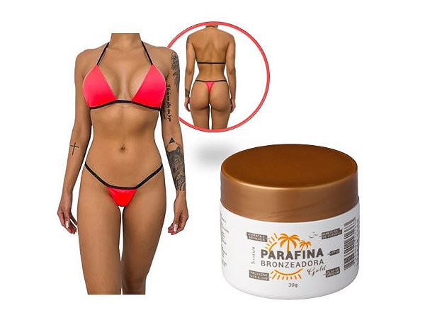 Parafina Bronzeadora Gold 30g + 01 Biquíni de Fita Rosa Chiclete