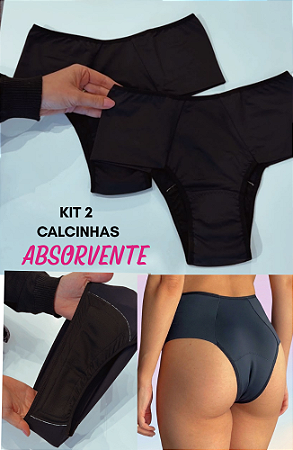 KIT 2 Calcinhas Absorventes Menstrual/Escape de urina - Preto (lateral larga)