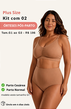 Kit Plus Size 2 Calcinhas Órtese Tábata Pós-Parto Bege- Média Compressão