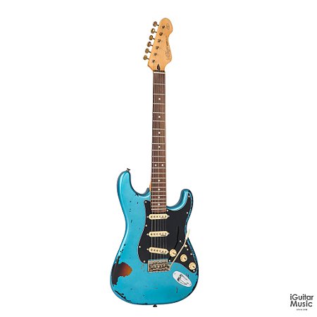 Guitarra Vintage V6 ICON Electric Stratocaster Distressed Gun Hill Blue over Sunburst Relic