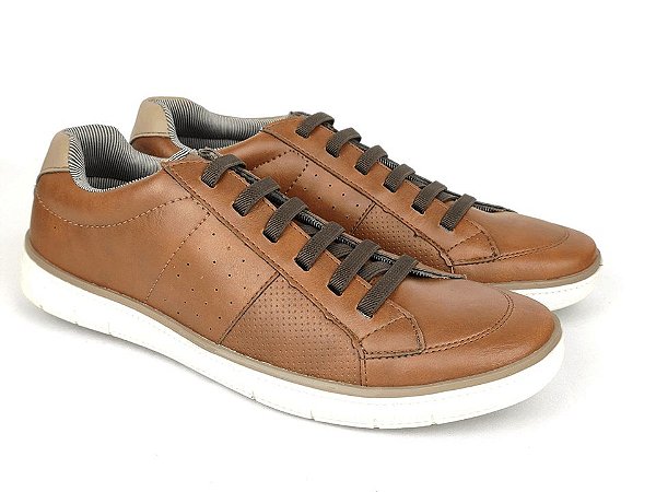 Sapatênis Masculino Marrom Claro em Couro Cadarço Elástico - Josy Medeiros