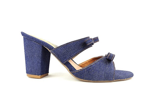 Sandália Tamanco Aryana Madeira Couro Azul Jeans | Schutz