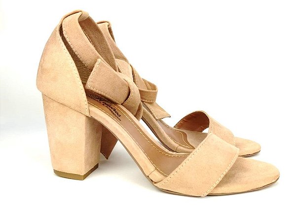 Sandália Suede Nude Salto 7 cm c/ Amarração - Josy Medeiros