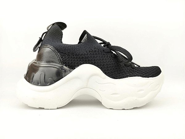 Tênis Chunky Sneaker Preto Clássico Trabalhado em Tecido Solado 5 cm - Josy  Medeiros