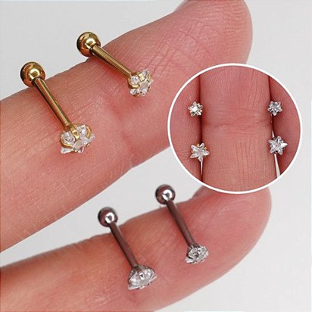 Piercing Aço Cirurgico 316L Sobrancelha Microbell Reto com 1 Pedra Crystal  1,2mm x 8mm