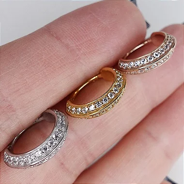 ARGOLA AÇO CONCH DUO CRYSTAL CLICKER