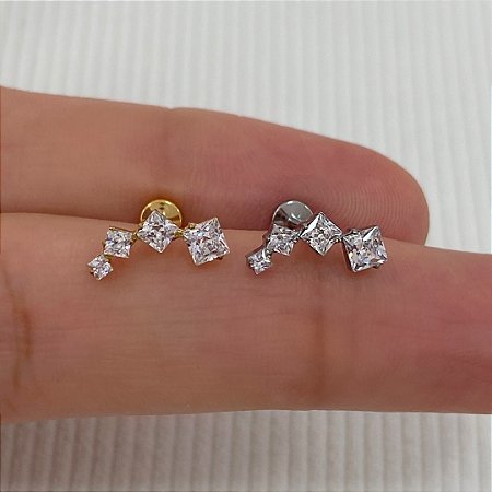 LABRET TITÂNIO CASCATA QUADRADOS ZIRCÔNIAS