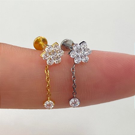 LABRET TITÂNIO MARGARIDA PINGENTE ZIRCÔNIA