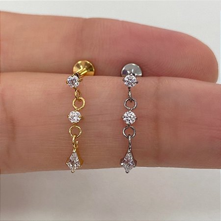 LABRET TITÂNIO PONTINHO PINGENTE ZIRCÔNIAS