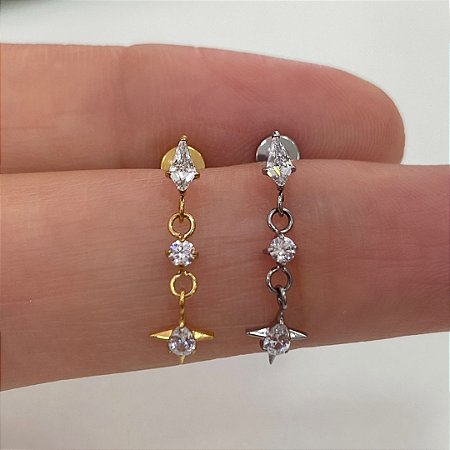 LABRET TITÂNIO OVAL PINGENTE ZIRCÔNIAS