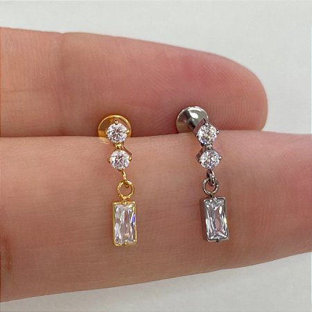 LABRET TITÂNIO 2 PONTINHOS PINGENTE ZIRCÔNIAS