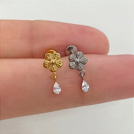 LABRET TITÂNIO FLORZINHA PINGENTE GOTA