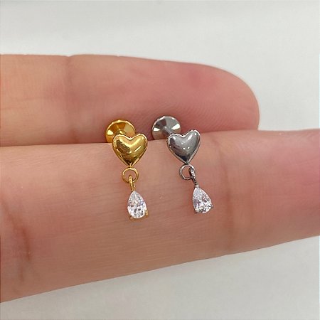 LABRET TITÂNIO CORAÇÃOZINHO PINGENTE GOTA