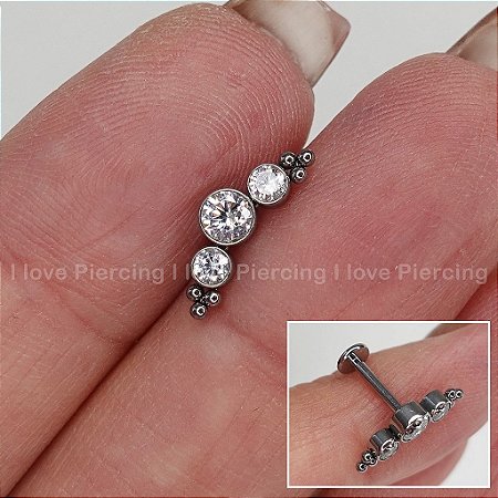 LABRET AÇO CASCATA CLUSTER TWOCACHINHOS