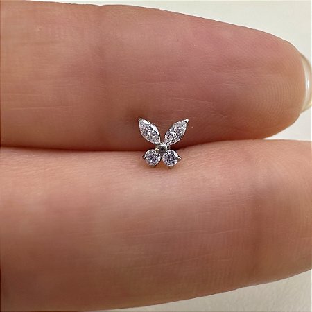 LABRET TITÂNIO AUSTRALIANO PUSH PIN BORBOLETINHA ZIRCÔNIAS