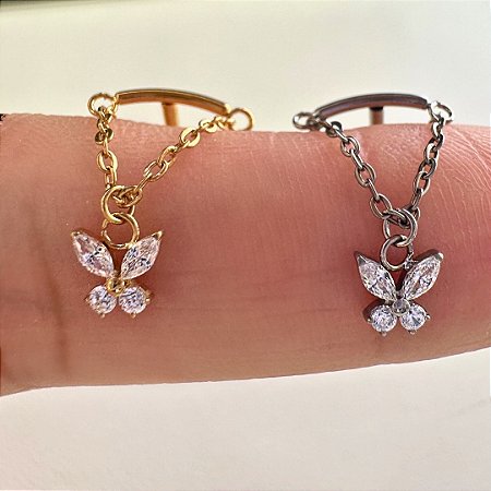 LABRET TITÂNIO BARRINHA CURVA PINGENTE BORBOLETA