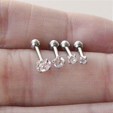 Piercing Aço Cirurgico 316L Sobrancelha Microbell Reto com 1 Pedra Crystal  1,2mm x 8mm