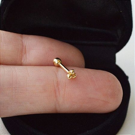 Piercing De Orelha Reto Bolinha 3mm Ouro 18k 750