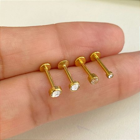 LABRET AÇO PVD DOURADO CRISTAL FLAT