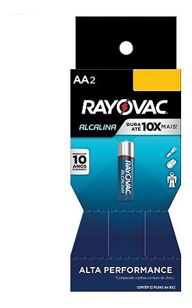 Pilha Alcalina Rayovac AA2 - Tubo com 16 Cartelas de 2 Pilhas (32 pilhas)