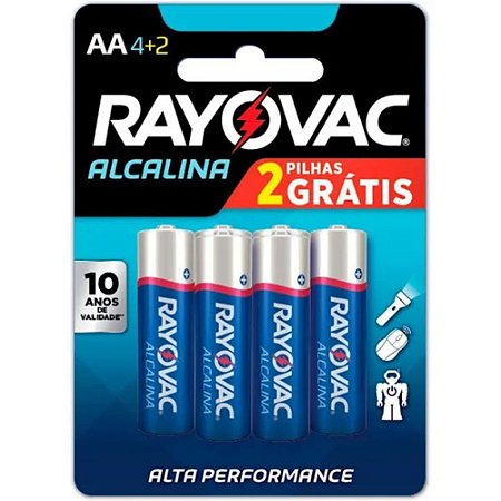 Pilha Alcalina Rayovac AA Pequena Pague 4 Leve 6