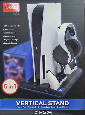 Kit 6 In 1 Base Suporte Cooler Carregador Controles Ps5 Ipega