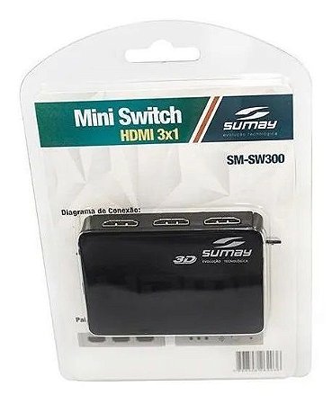 Mini Switch Hdmi 3x1 4K 3D SM-SW300 Sumay