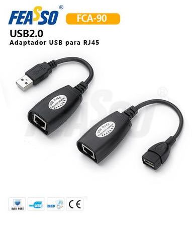 Cabo Extensor Ethernet Fca-90 Usb 2.0 > Rj45 Cat5-6 45m