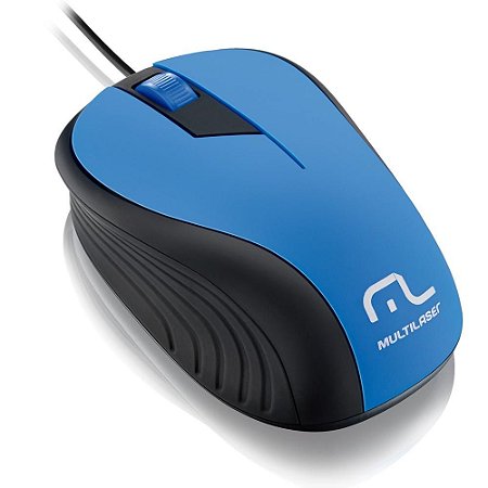 Mouse Emborrachado Azul E Preto Com Fio Usb Multilaser Mo226